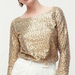 J. Crew Gold Sequined 3/4 Sleeve Top